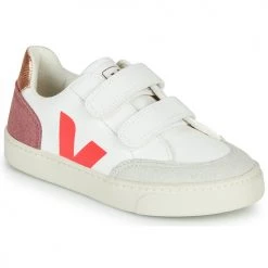 Chaussures Fille Baskets basses Veja SMALL V-12 VELCRO Blanc / Rose / Doré