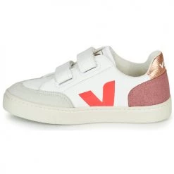 Chaussures Fille Baskets basses Veja SMALL V-12 VELCRO Blanc / Rose / Doré -Baskets mode Soldes 17111407 500 D