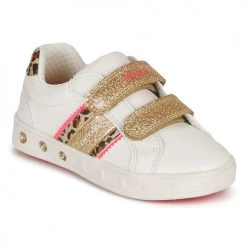 Chaussures Fille Baskets basses Geox SKYLIN GIRL Blanc / Doré / Léopard