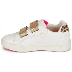Chaussures Fille Baskets basses Geox SKYLIN GIRL Blanc / Doré / Léopard -Baskets mode Soldes 18764298 500 D