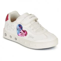 Chaussures Fille Baskets basses Geox SKYLIN GIRL Blanc / Noir / Rose