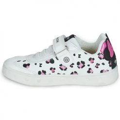 Chaussures Fille Baskets basses Geox J SKYLIN GIRL Blanc / Noir / Rose -Baskets mode Soldes 21124686 500 D