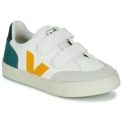 Chaussures Garçon Baskets basses Veja SMALL V-12 VELCRO Blanc / Jaune / Vert