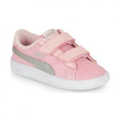 Chaussures Fille Baskets basses Puma SMASH V2 GLITZ GLAM V INF Rose / Gris