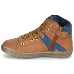 Chaussures Garçon Baskets montantes Kickers LOWELL Camel / Bleu -Baskets mode Soldes 22588608 500 D