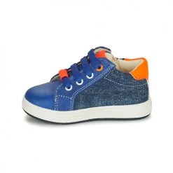 Chaussures Garçon Baskets basses Geox B BIGLIA B. B - NAPPA+DENIM SL Bleu / Orange -Baskets mode Soldes 23075363 500 D