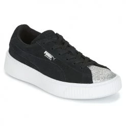 Chaussures Fille Baskets basses Puma SUEDE PLATFORM GLAM PS Noir / Argenté