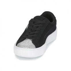 Chaussures Fille Baskets basses Puma SUEDE PLATFORM GLAM PS Noir / Argenté -Baskets mode Soldes 6619043 500 C