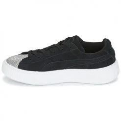 Chaussures Fille Baskets basses Puma SUEDE PLATFORM GLAM PS Noir / Argenté -Baskets mode Soldes 6619043 500 D